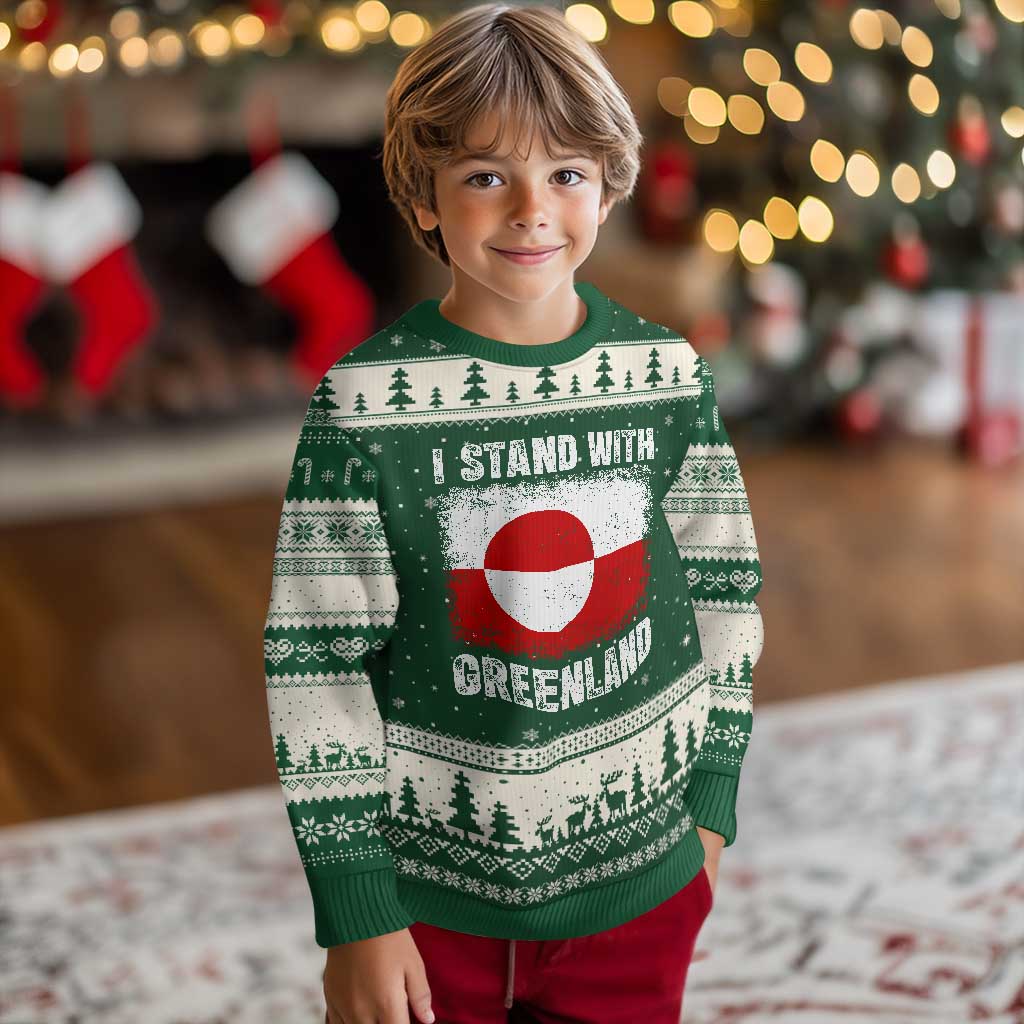 I Stand With Greenland Ugly Christmas Sweater Grunge Flag TS10 Forest Green Beige Print Your Wear