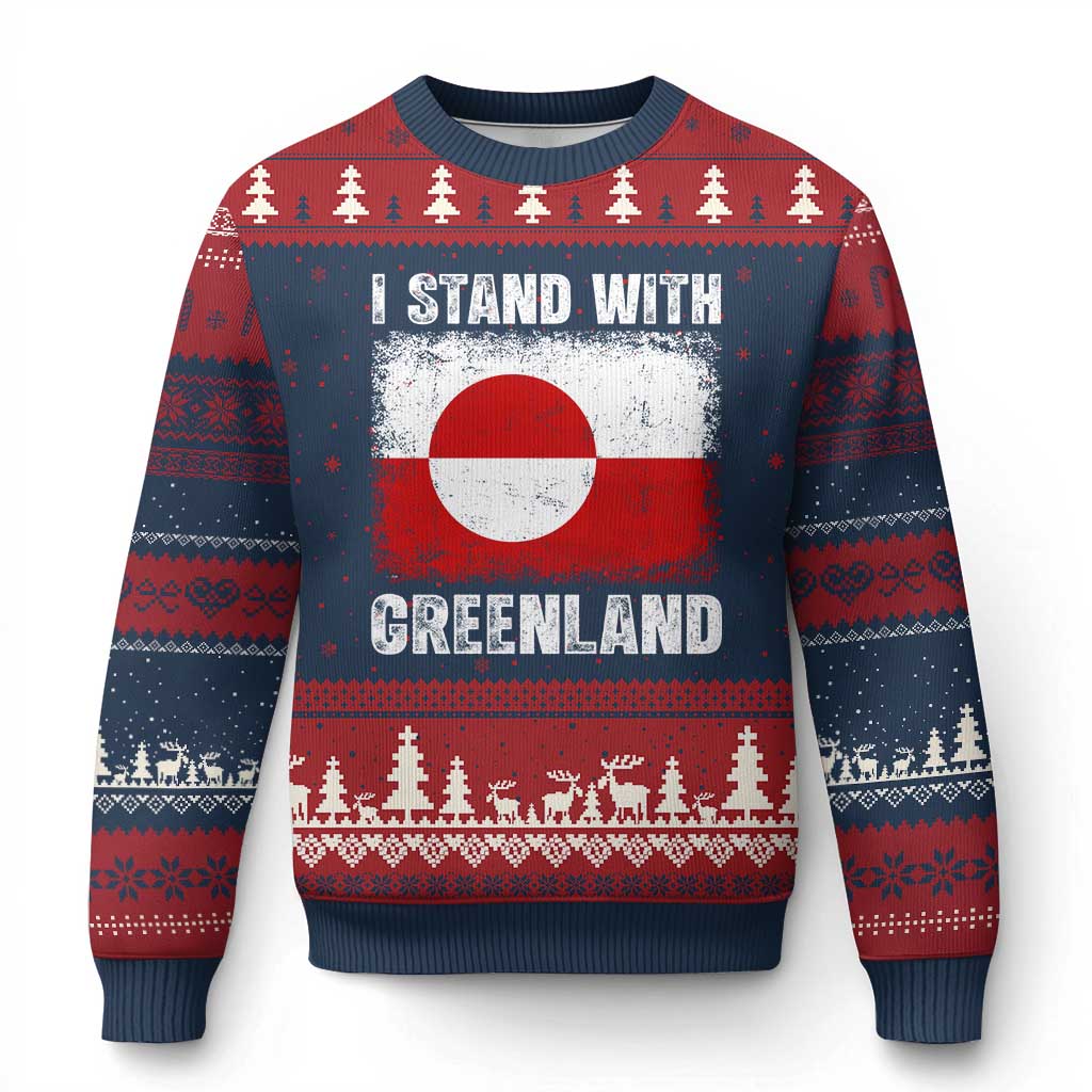 I Stand With Greenland Ugly Christmas Sweater Grunge Flag TS10 Navy Red Print Your Wear