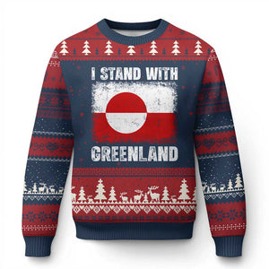 I Stand With Greenland Ugly Christmas Sweater Grunge Flag TS10 Navy Red Print Your Wear