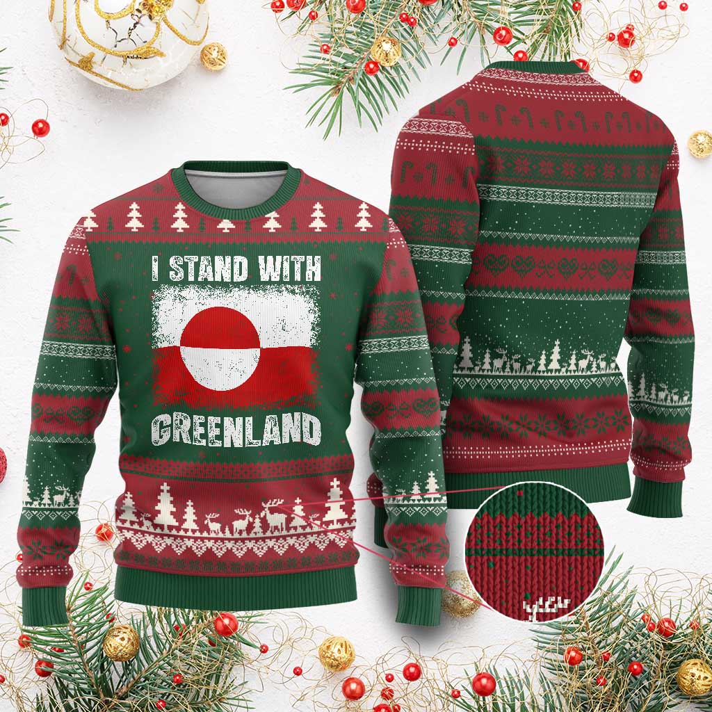 I Stand With Greenland Ugly Christmas Sweater Grunge Flag TS10 Red Green Print Your Wear