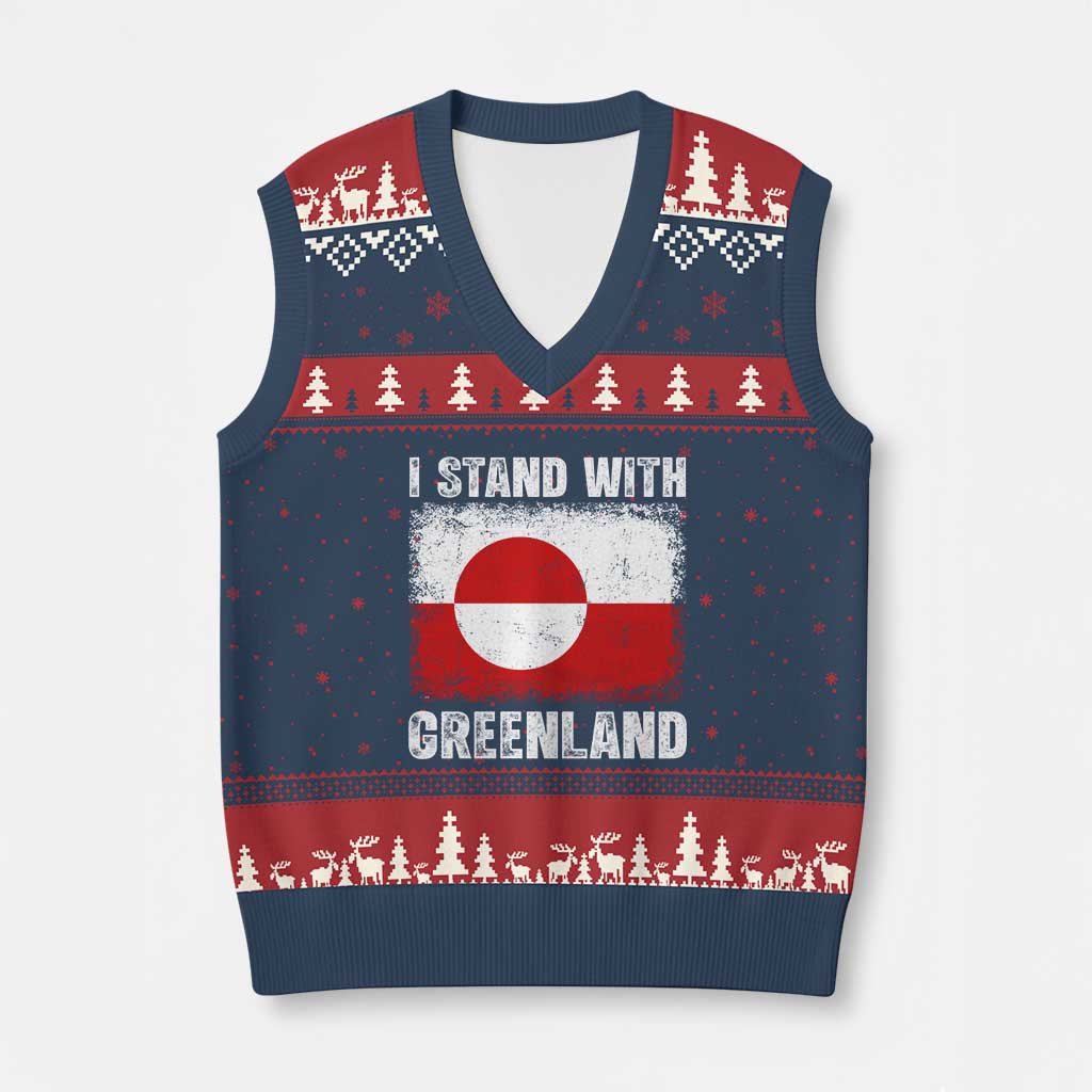 I Stand With Greenland V-Neck Knit Sweater Vest Grunge Flag TS10 Navy Red Print Your Wear