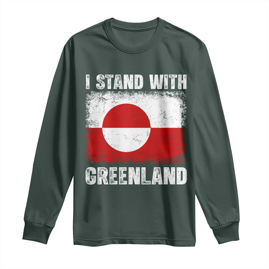 I Stand With Greenland Long Sleeve Shirt Grunge Flag TS10 Dark Forest Green Print Your Wear