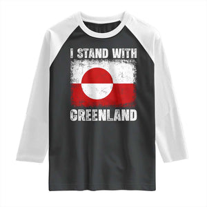 I Stand With Greenland Raglan Shirt Grunge Flag TS10 Black White Print Your Wear