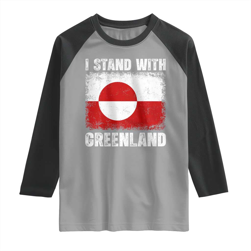 I Stand With Greenland Raglan Shirt Grunge Flag TS10 Sport Gray Black Print Your Wear