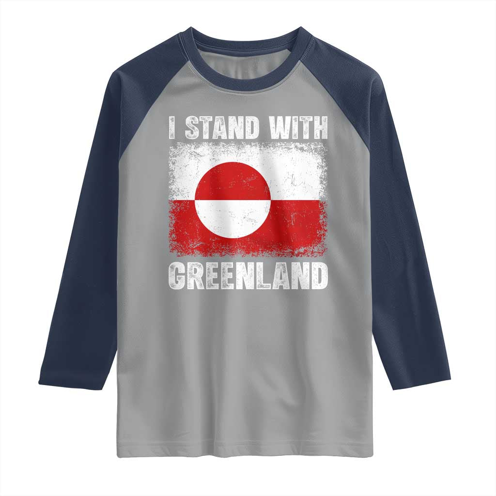 I Stand With Greenland Raglan Shirt Grunge Flag TS10 Sport Gray Navy Print Your Wear