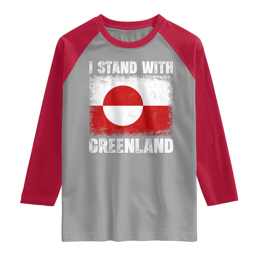 I Stand With Greenland Raglan Shirt Grunge Flag TS10 Sport Gray Red Print Your Wear