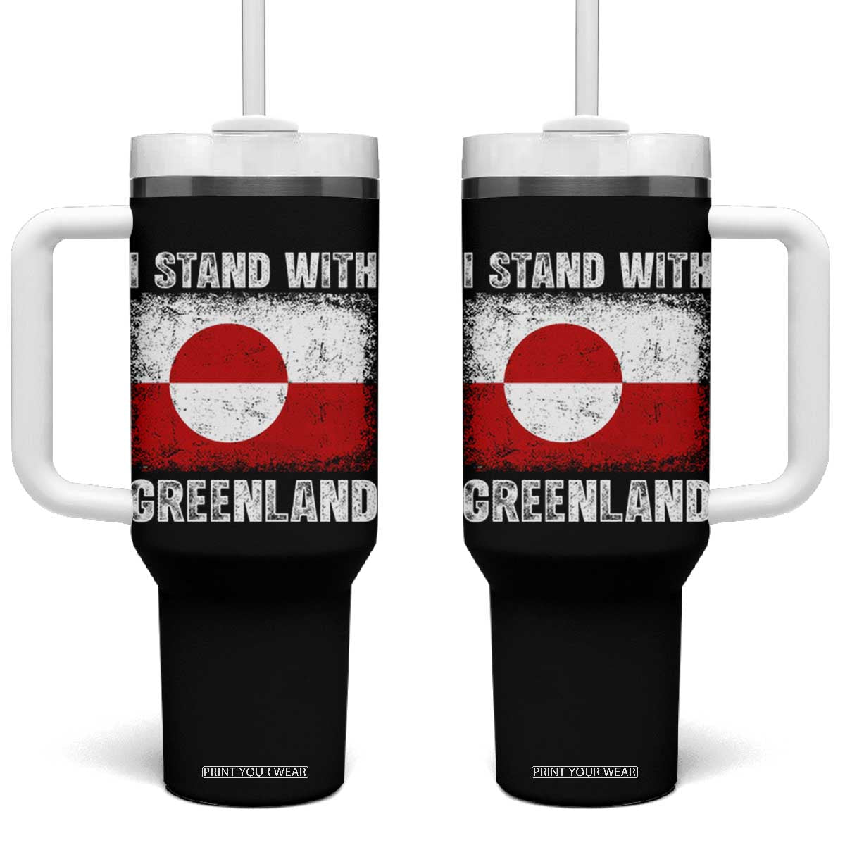 I Stand With Greenland Tumbler With Handle Grunge Flag TS10 One Size: 40 oz Black Print Your Wear