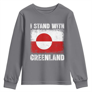 I Stand With Greenland Youth Sweatshirt Grunge Flag TS10 Charcoal Print Your Wear