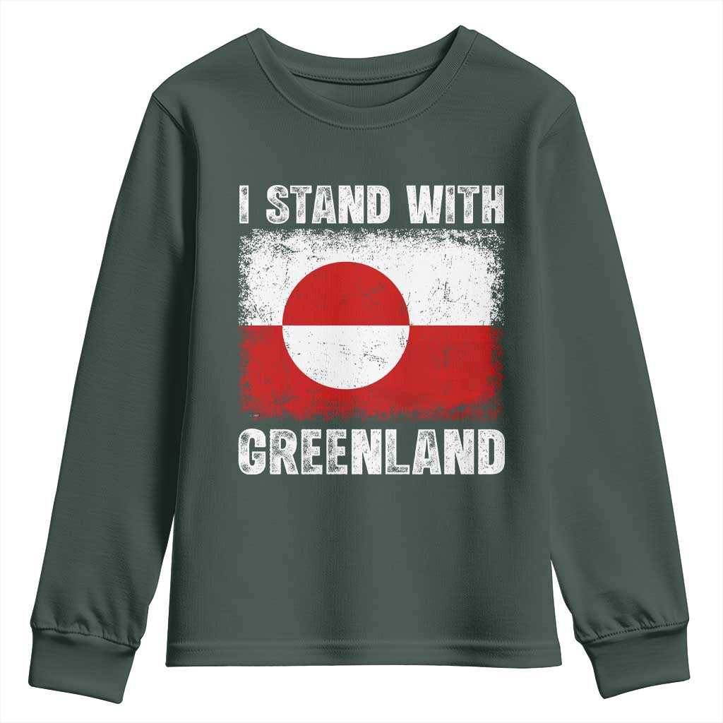I Stand With Greenland Youth Sweatshirt Grunge Flag TS10 Dark Forest Green Print Your Wear