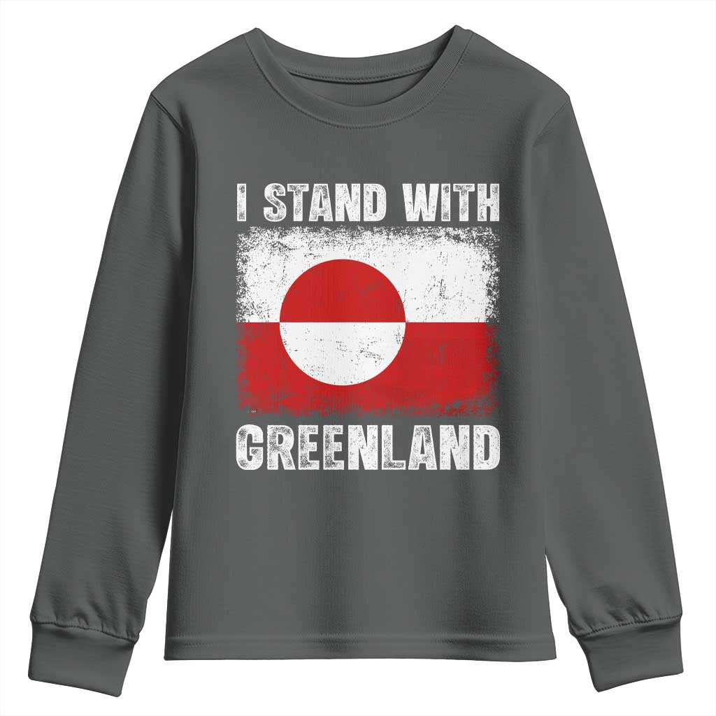 I Stand With Greenland Youth Sweatshirt Grunge Flag TS10 Dark Heather Print Your Wear