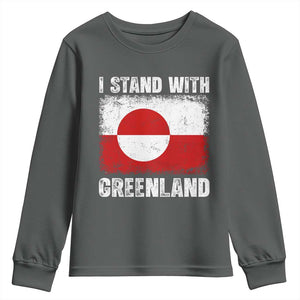 I Stand With Greenland Youth Sweatshirt Grunge Flag TS10 Dark Heather Print Your Wear