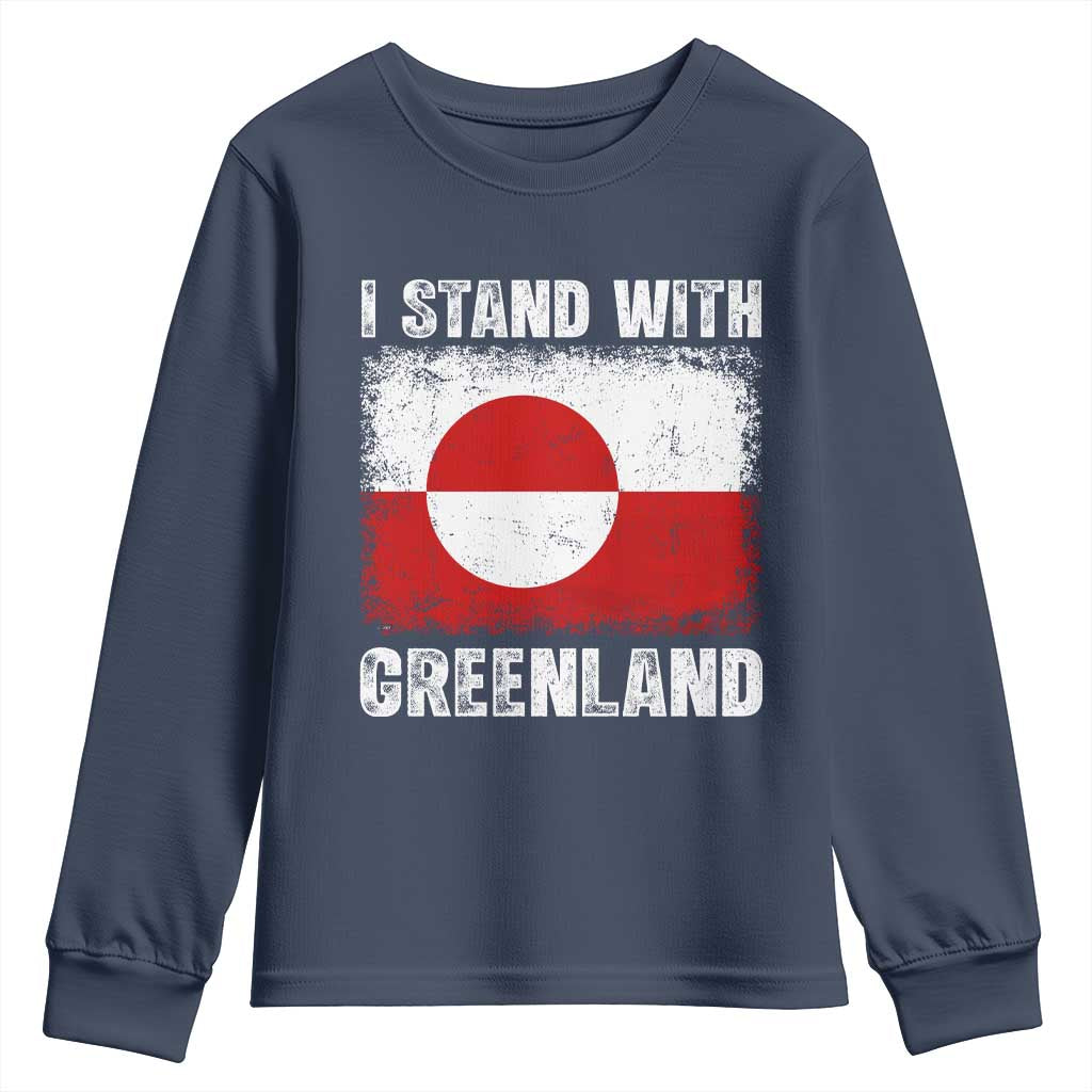 I Stand With Greenland Youth Sweatshirt Grunge Flag TS10 Navy Print Your Wear
