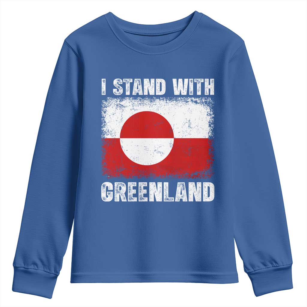 I Stand With Greenland Youth Sweatshirt Grunge Flag TS10 Royal Blue Print Your Wear