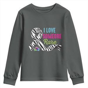Rare Disease Awereness Youth Sweatshirt I Love Someone Rare Zebra Ribbon TS10 Dark Heather Print Your Wear