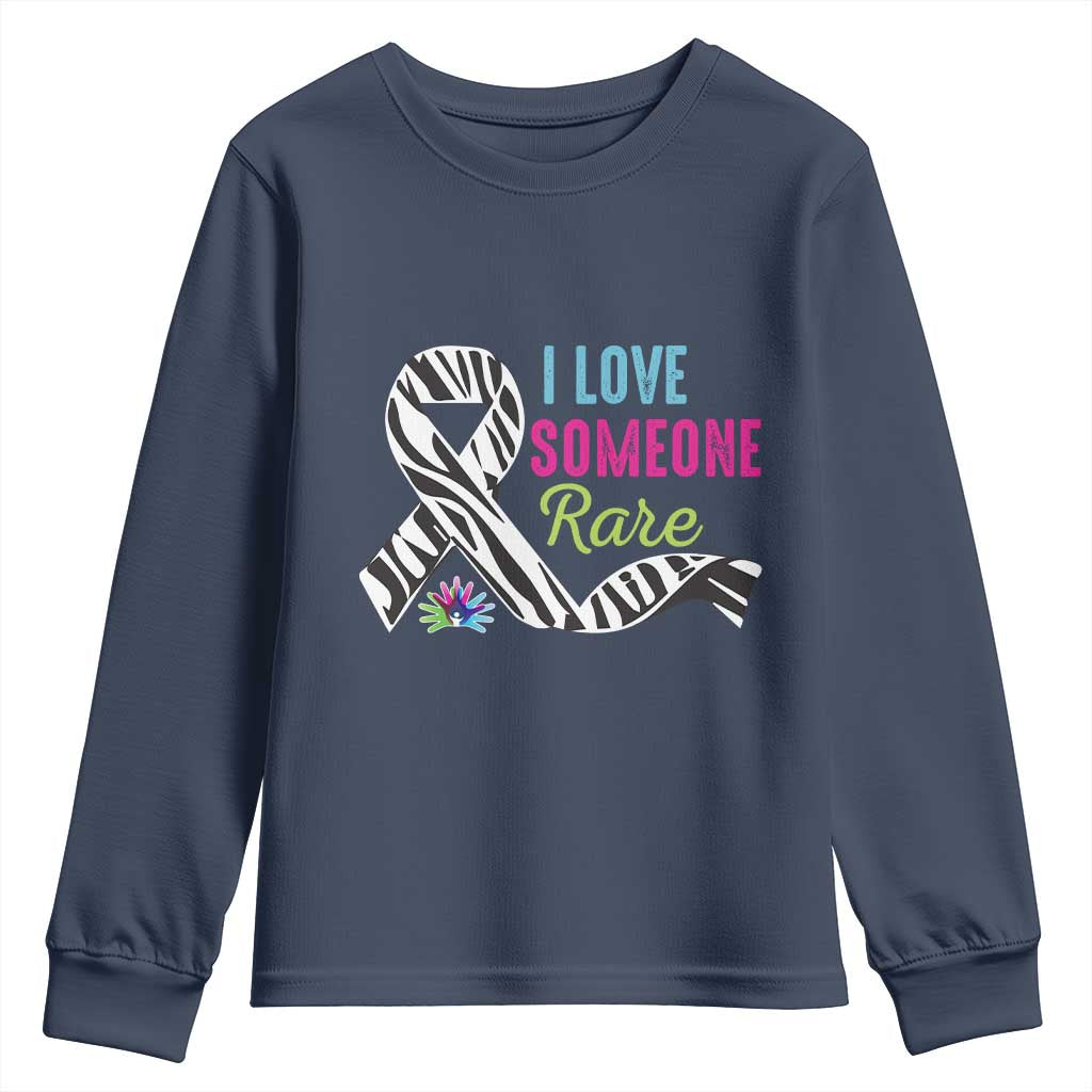 Rare Disease Awereness Youth Sweatshirt I Love Someone Rare Zebra Ribbon TS10 Navy Print Your Wear