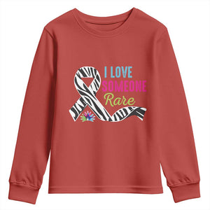 Rare Disease Awereness Youth Sweatshirt I Love Someone Rare Zebra Ribbon TS10 Red Print Your Wear