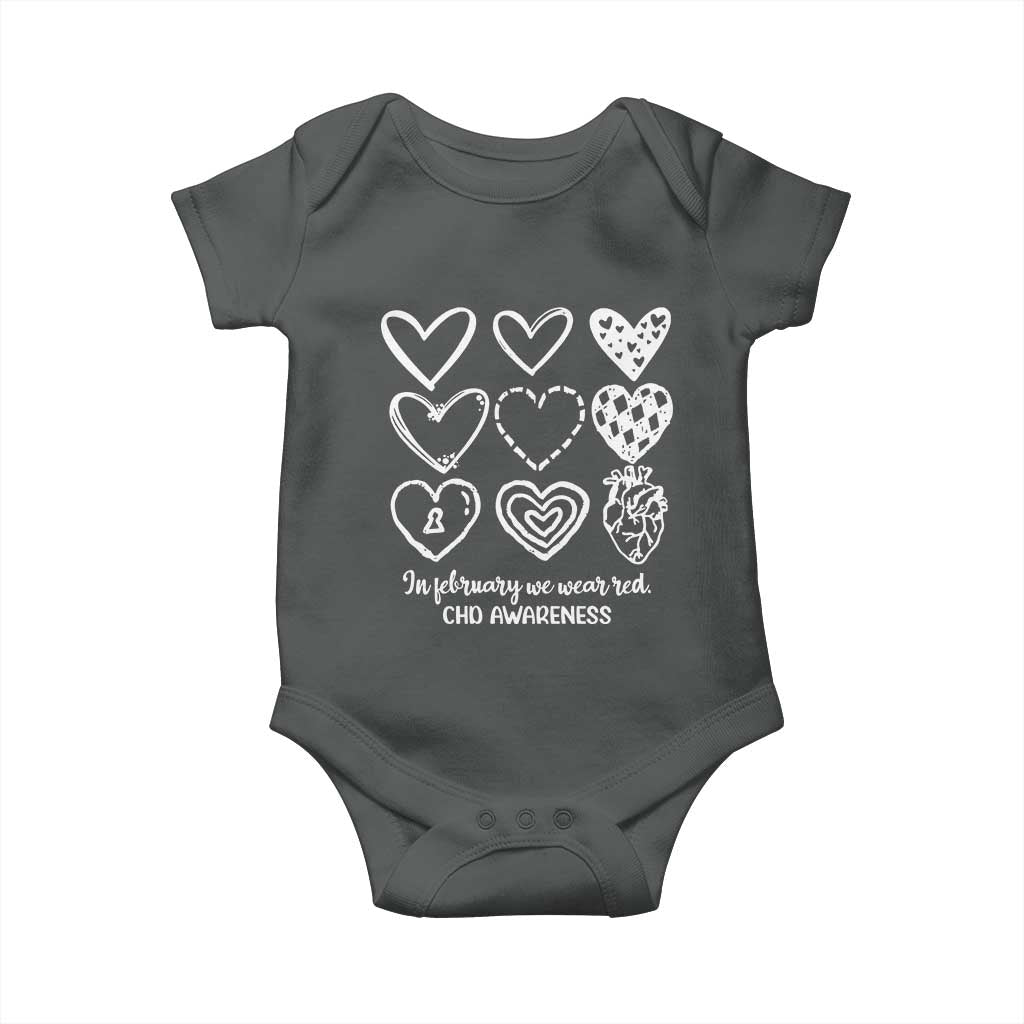 CHD Heart Disease Awareness Baby Onesie In February We Wear Red TS10 Dark Heather Print Your Wear