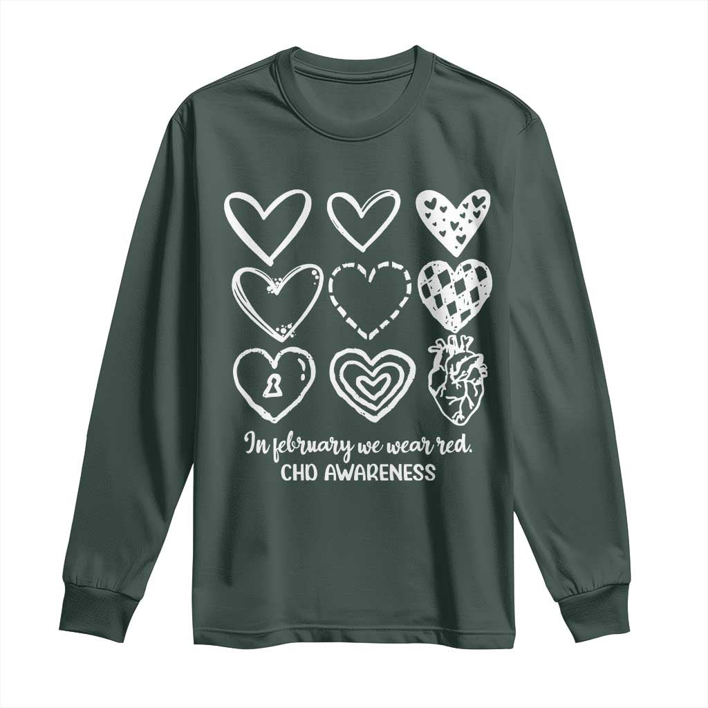 CHD Heart Disease Awareness Long Sleeve Shirt In February We Wear Red TS10 Dark Forest Green Print Your Wear