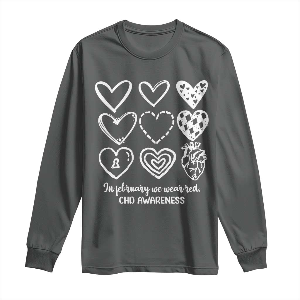 CHD Heart Disease Awareness Long Sleeve Shirt In February We Wear Red TS10 Dark Heather Print Your Wear
