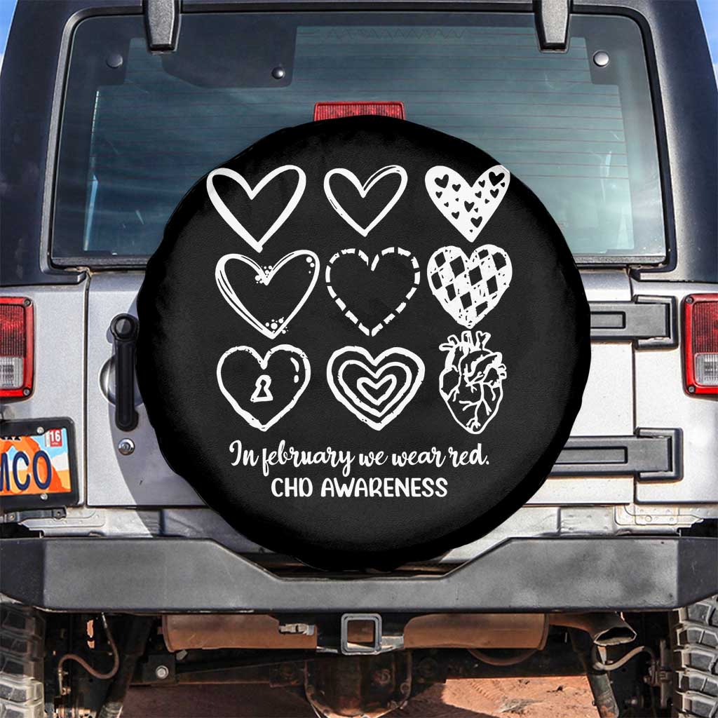 CHD Heart Disease Awareness Spare Tire Cover In February We Wear Red TS10 No hole Black Print Your Wear