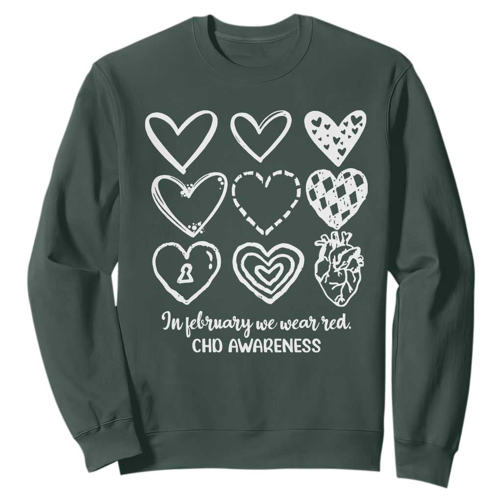 CHD Heart Disease Awareness Sweatshirt In February We Wear Red TS10 Dark Forest Green Print Your Wear
