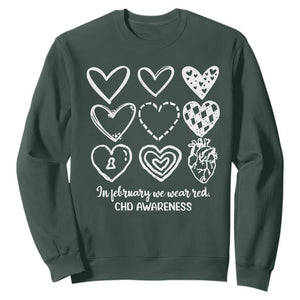 CHD Heart Disease Awareness Sweatshirt In February We Wear Red TS10 Dark Forest Green Print Your Wear