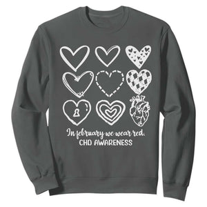 CHD Heart Disease Awareness Sweatshirt In February We Wear Red TS10 Dark Heather Print Your Wear