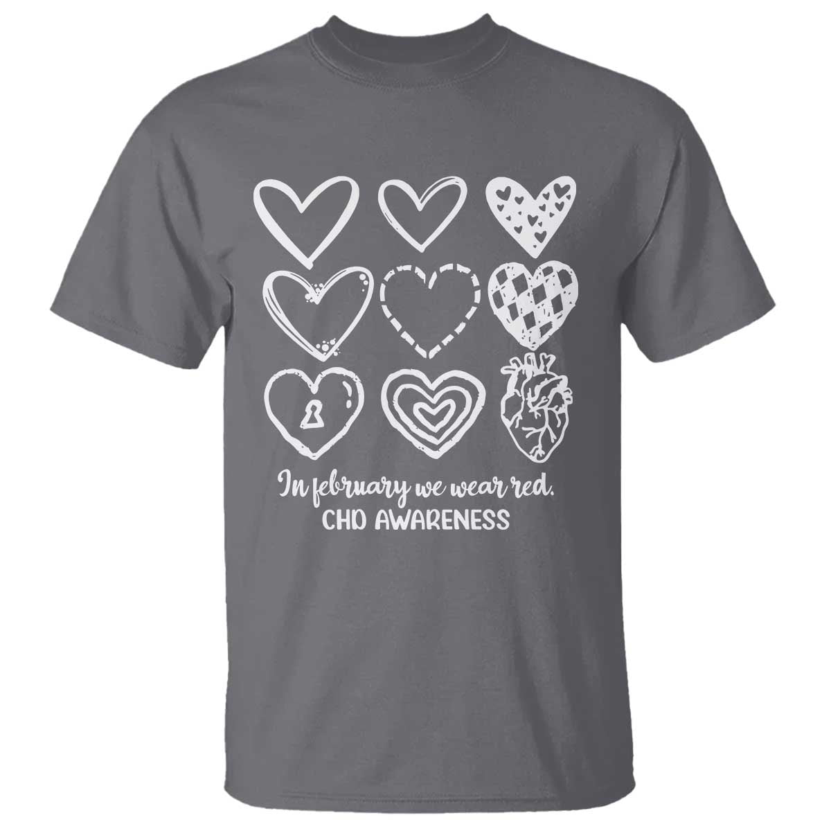 CHD Heart Disease Awareness T Shirt In February We Wear Red TS10 Charcoal Print Your Wear