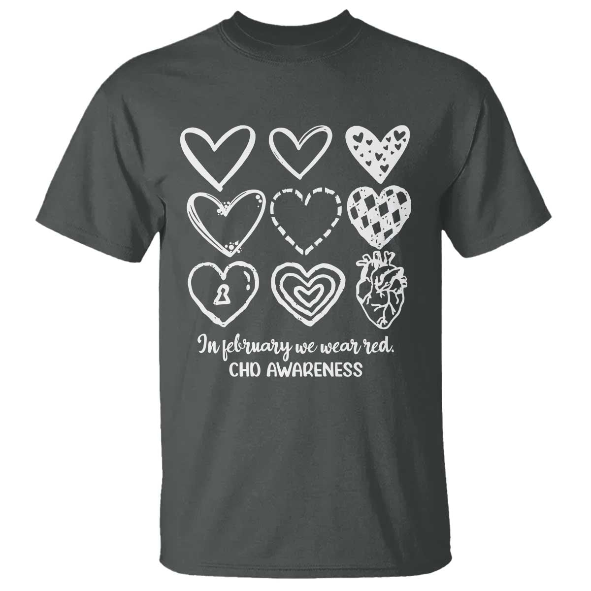 CHD Heart Disease Awareness T Shirt In February We Wear Red TS10 Dark Heather Print Your Wear
