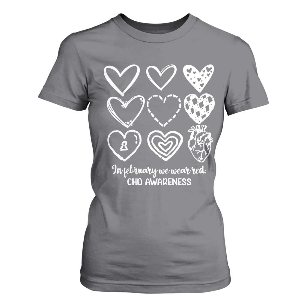 CHD Heart Disease Awareness T Shirt For Women In February We Wear Red TS10 Charcoal Print Your Wear
