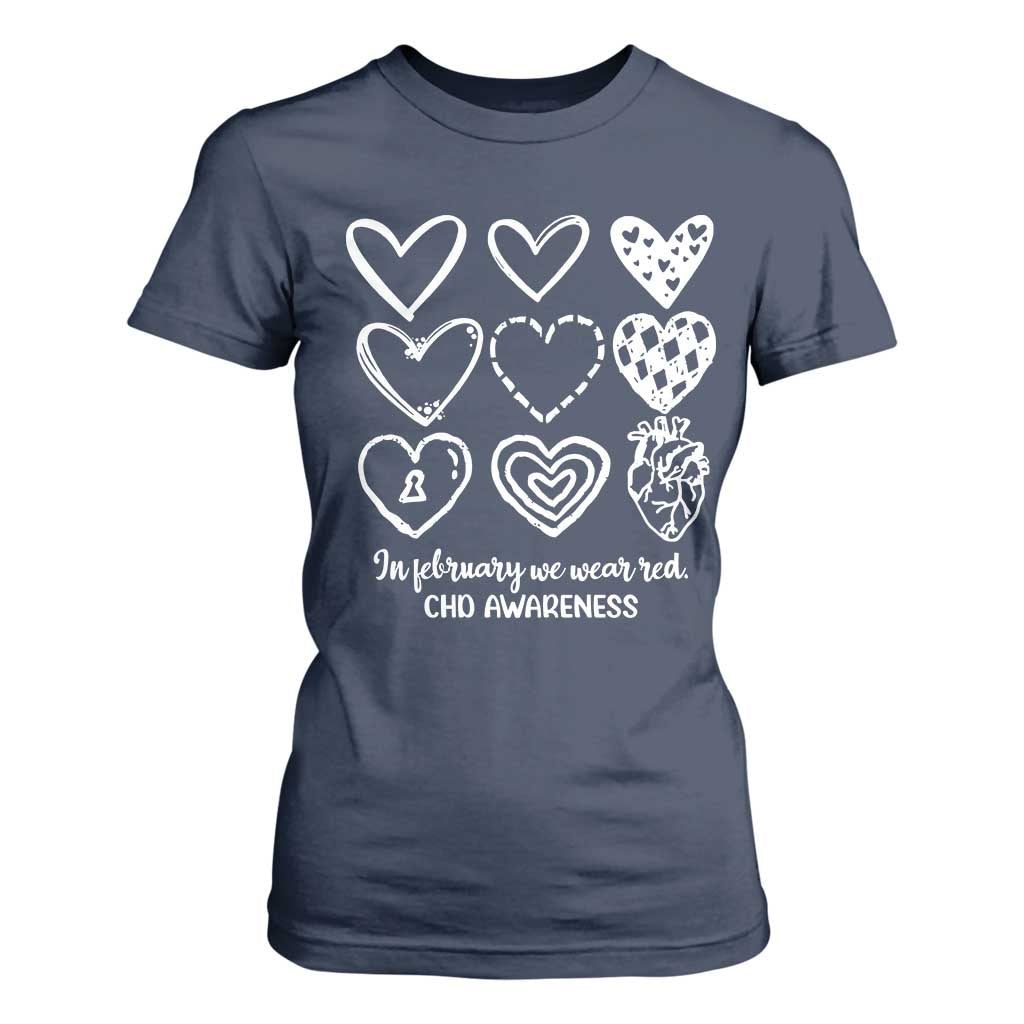 CHD Heart Disease Awareness T Shirt For Women In February We Wear Red TS10 Navy Print Your Wear