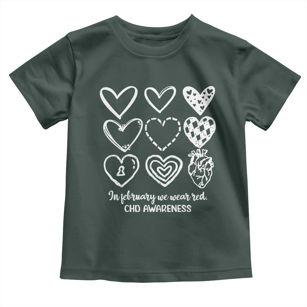 CHD Heart Disease Awareness Toddler T Shirt In February We Wear Red TS10 Dark Forest Green Print Your Wear