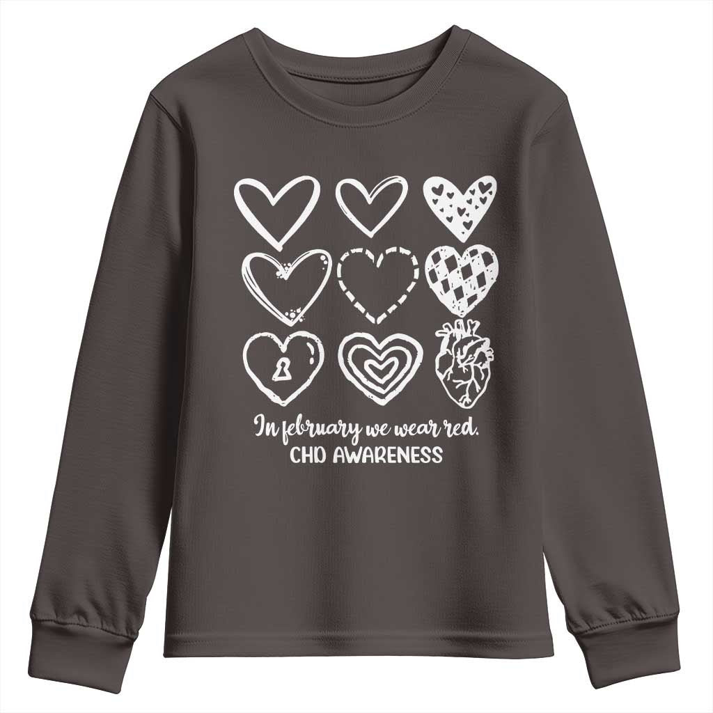 CHD Heart Disease Awareness Youth Sweatshirt In February We Wear Red TS10 Dark Chocolate Print Your Wear