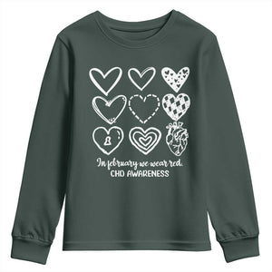 CHD Heart Disease Awareness Youth Sweatshirt In February We Wear Red TS10 Dark Forest Green Print Your Wear