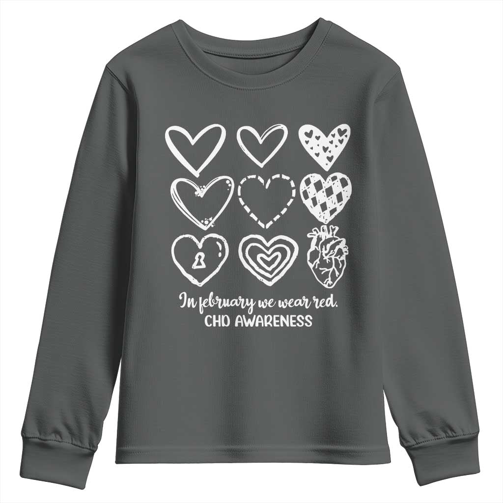 CHD Heart Disease Awareness Youth Sweatshirt In February We Wear Red TS10 Dark Heather Print Your Wear