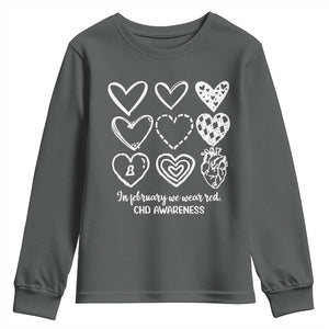 CHD Heart Disease Awareness Youth Sweatshirt In February We Wear Red TS10 Dark Heather Print Your Wear