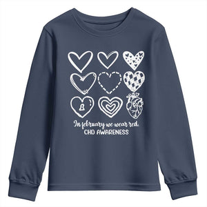 CHD Heart Disease Awareness Youth Sweatshirt In February We Wear Red TS10 Navy Print Your Wear