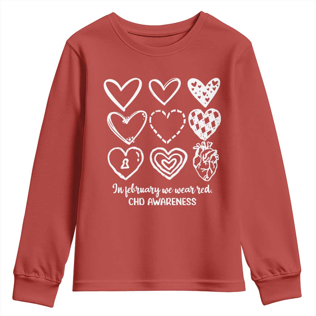 CHD Heart Disease Awareness Youth Sweatshirt In February We Wear Red TS10 Red Print Your Wear