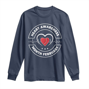 CHD Heart Disease Awareness Long Sleeve Shirt American Heart Health Month February TS10 Navy Print Your Wear
