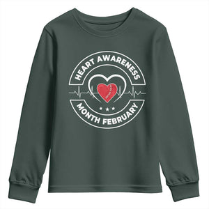CHD Heart Disease Awareness Youth Sweatshirt American Heart Health Month February TS10 Dark Forest Green Print Your Wear
