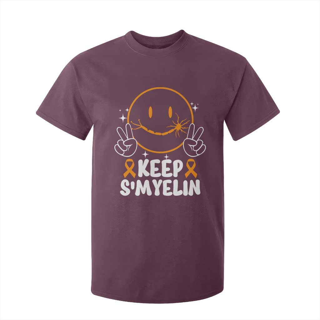 Multiple Sclerosis Awareness T Shirt For Kid Keep Smyelin Orange Ribbon MS Support TS10 Maroon Print Your Wear