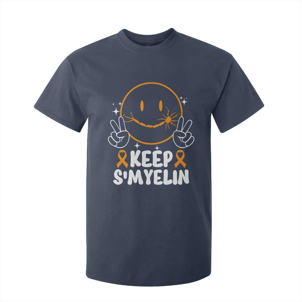 Multiple Sclerosis Awareness T Shirt For Kid Keep Smyelin Orange Ribbon MS Support TS10 Navy Print Your Wear