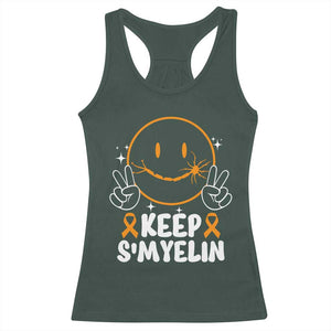 Multiple Sclerosis Awareness Racerback Tank Top Keep Smyelin Orange Ribbon MS Support TS10 Dark Forest Green Print Your Wear