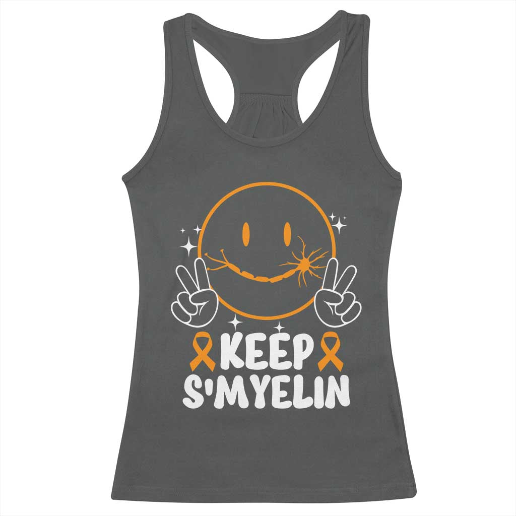 Multiple Sclerosis Awareness Racerback Tank Top Keep Smyelin Orange Ribbon MS Support TS10 Dark Heather Print Your Wear