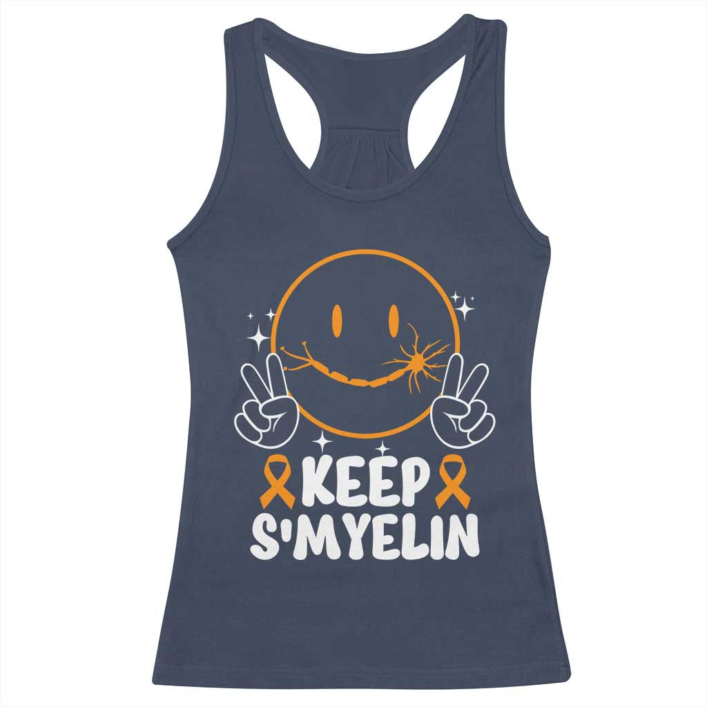 Multiple Sclerosis Awareness Racerback Tank Top Keep Smyelin Orange Ribbon MS Support TS10 Navy Print Your Wear