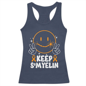 Multiple Sclerosis Awareness Racerback Tank Top Keep Smyelin Orange Ribbon MS Support TS10 Navy Print Your Wear