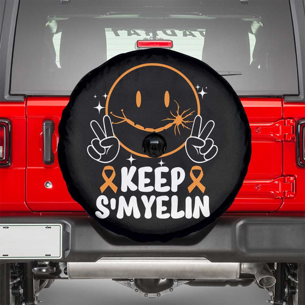 Multiple Sclerosis Awareness Spare Tire Cover Keep Smyelin Orange Ribbon MS Support TS10 Black Print Your Wear