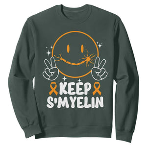Multiple Sclerosis Awareness Sweatshirt Keep Smyelin Orange Ribbon MS Support TS10 Dark Forest Green Print Your Wear
