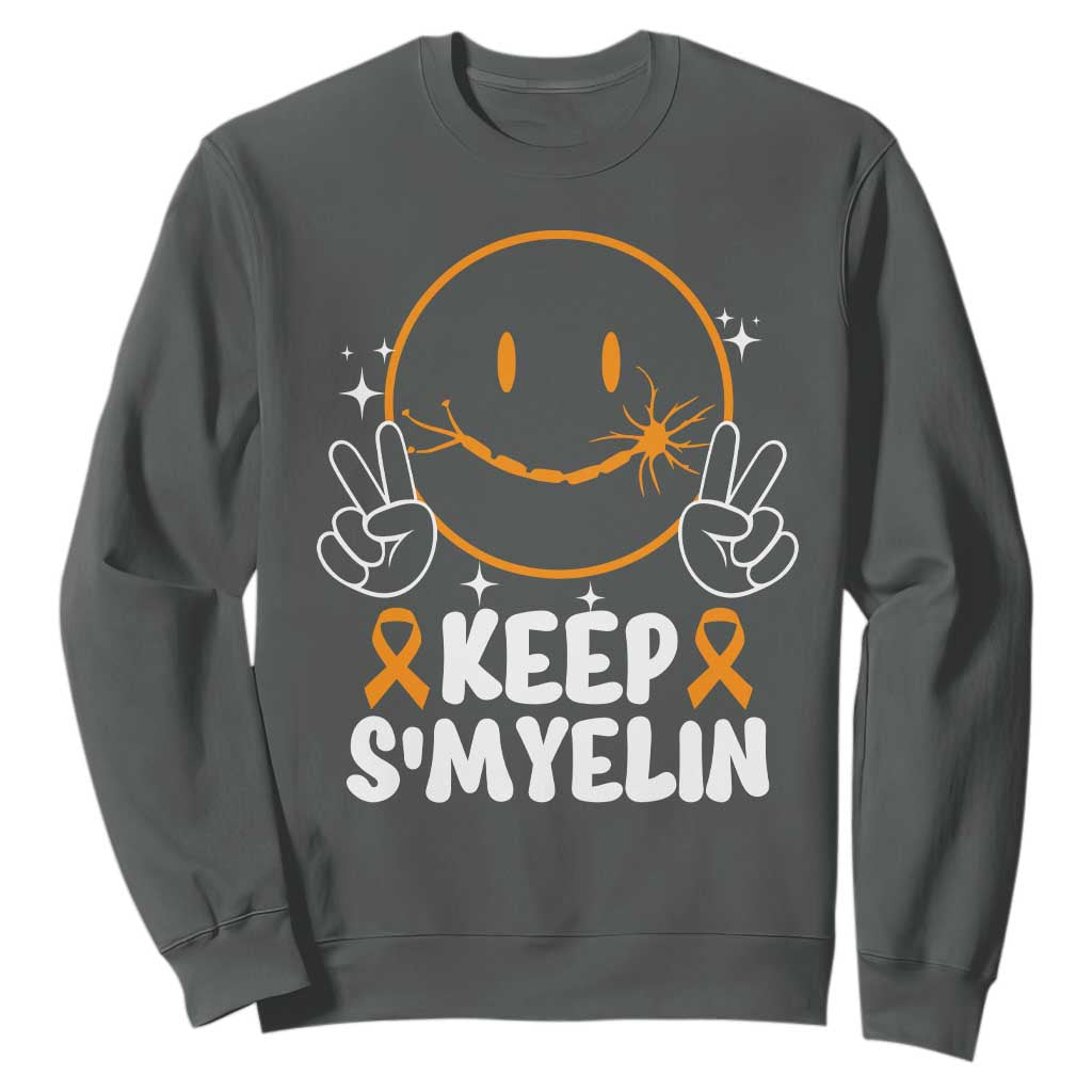Multiple Sclerosis Awareness Sweatshirt Keep Smyelin Orange Ribbon MS Support TS10 Dark Heather Print Your Wear