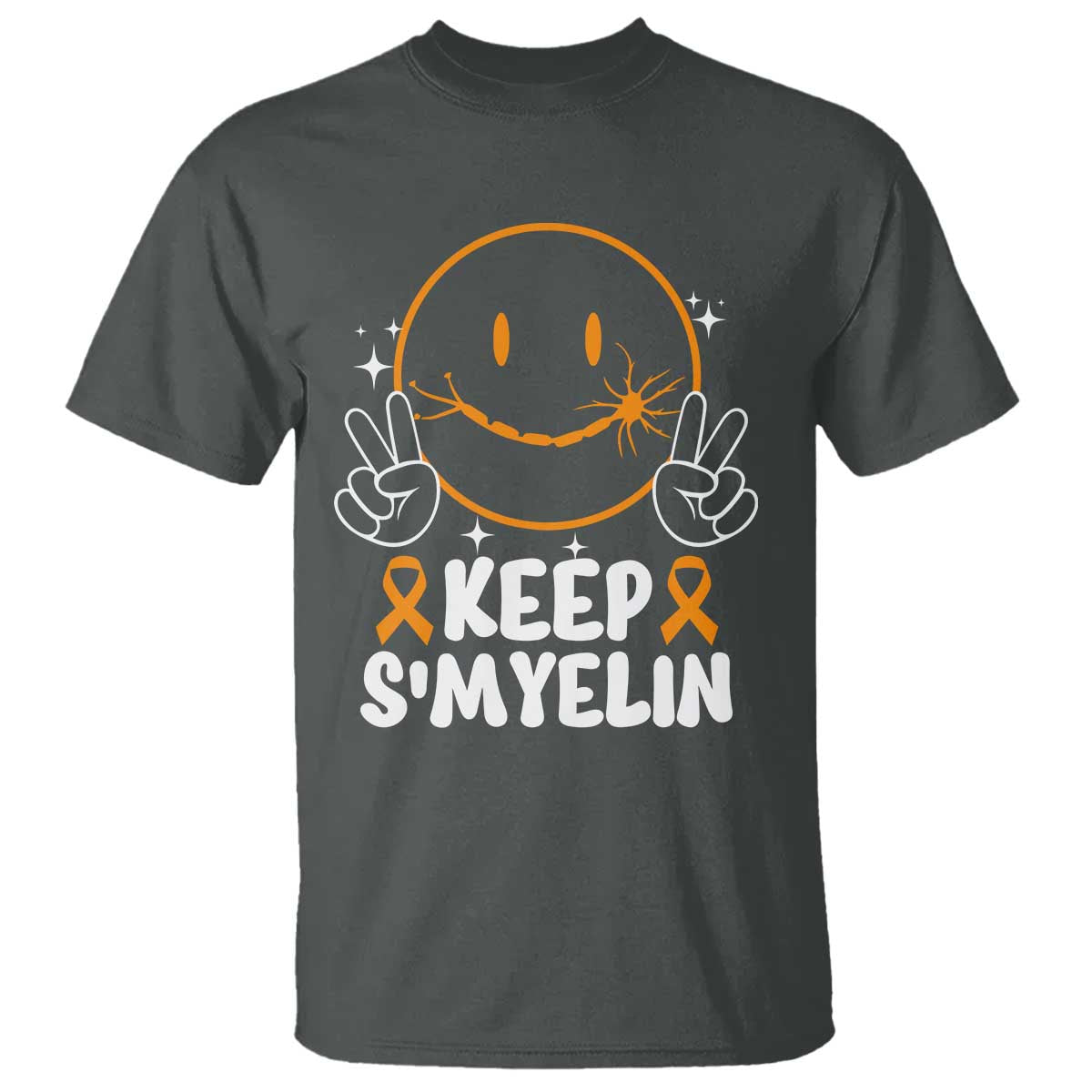 Multiple Sclerosis Awareness T Shirt Keep Smyelin Orange Ribbon MS Support TS10 Dark Heather Print Your Wear
